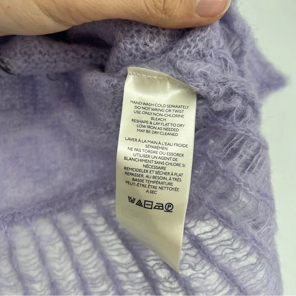 Free People Purple Embroidered Alpaca Blend Cropped Pointelle Knit Sweater S NWT - Picture 8 of 10